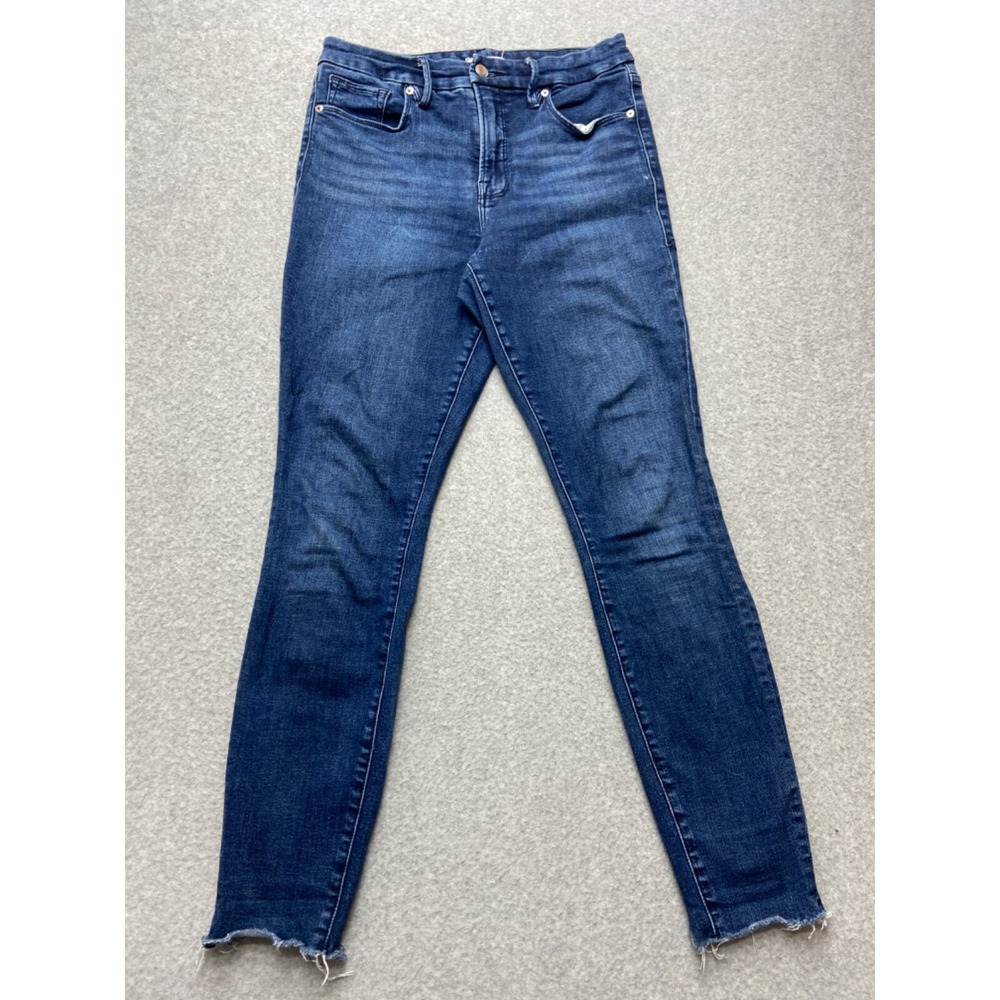 Good American Jeans Womens 29x27.5 Blue High Rise Distressed Raw Hem GLRE873T